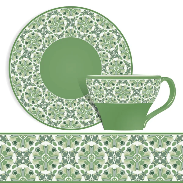 Cup and saucer with Oriental pattern. — Stock Vector