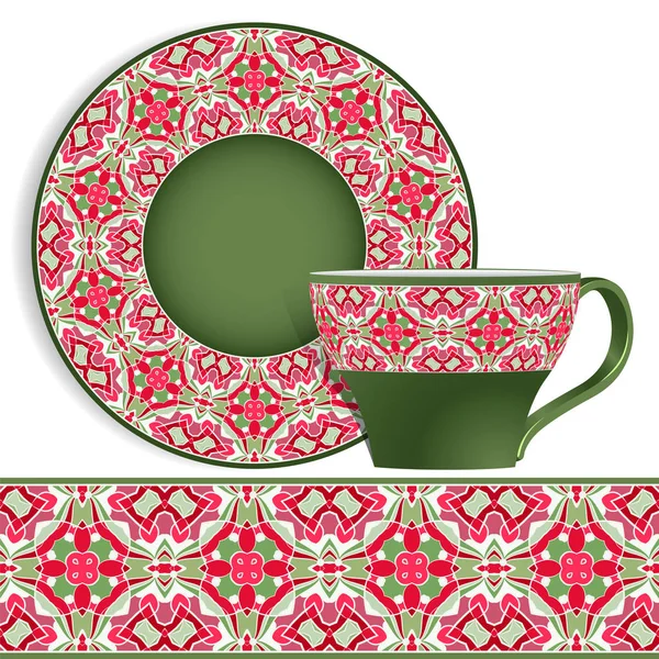 Tasse und Untertasse mit orientalischem Muster. — Stockvektor