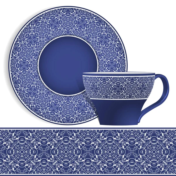 茶杯和茶碟与东方模式. — 图库矢量图片