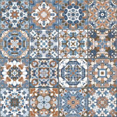 Seramik kahverengi ve mavi renklerde topluluğu.