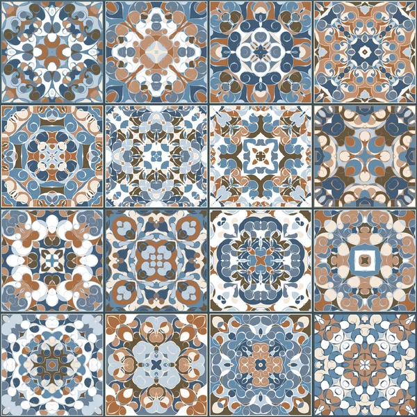 Une collection de carreaux de céramique aux couleurs bleu et marron . — Image vectorielle