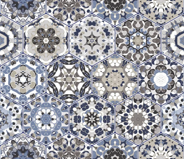 Azulejos de mosaico hexagonal sin costuras — Vector de stock
