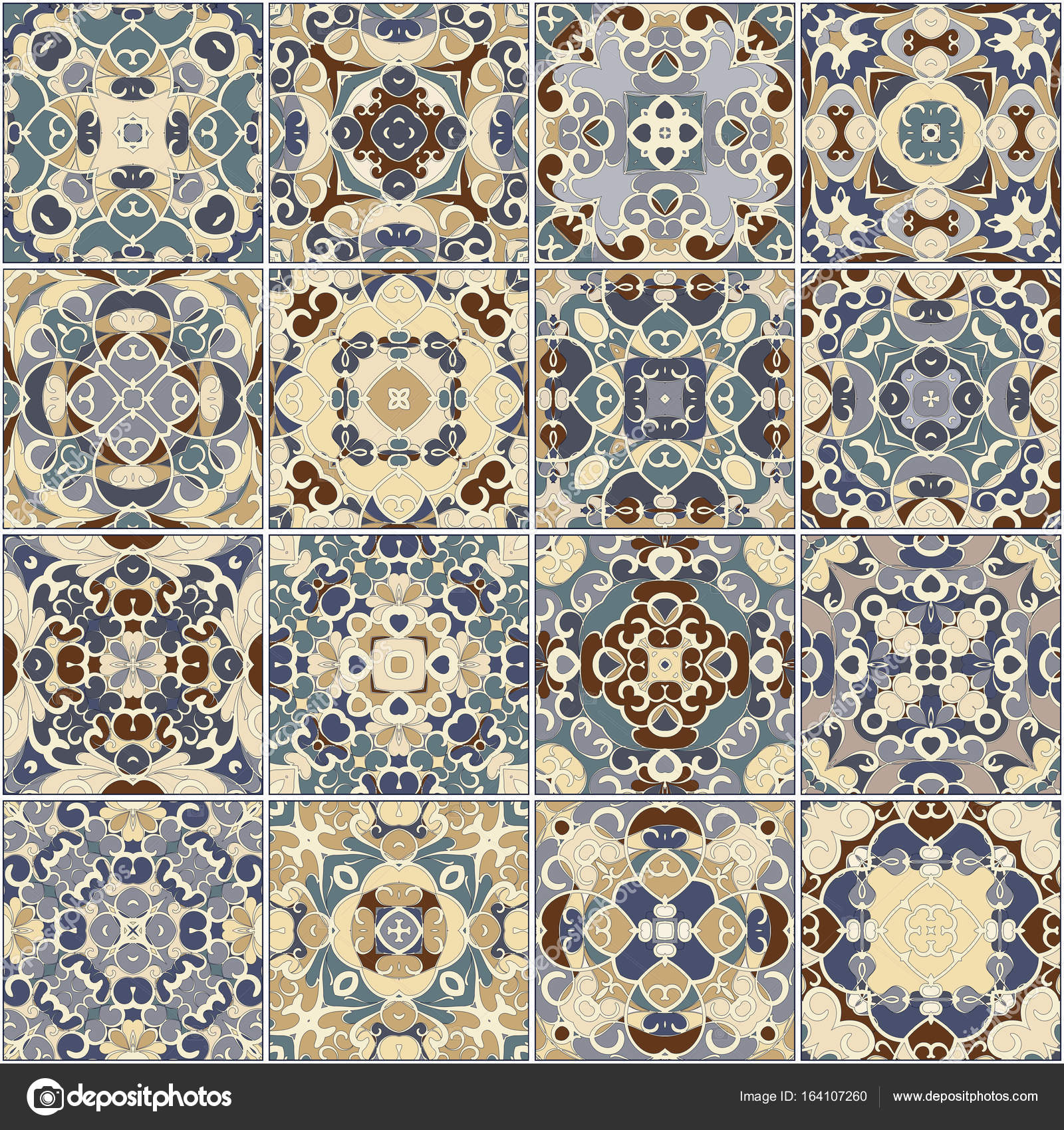 A Collection Of Ceramic Tiles In Blue And Beige Colors Stock A Collection Of Ceramic Tiles In Blue And Beige Colors Stock Vector
