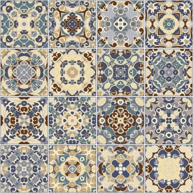 Bir koleksiyon içinde mavi ve bej renklerini Seramik Karo.