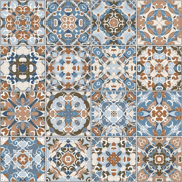 Una colección de baldosas cerámicas en colores azul y marrón . — Archivo Imágenes Vectoriales