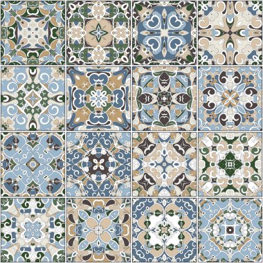 Bir koleksiyon içinde mavi ve bej renklerini Seramik Karo.