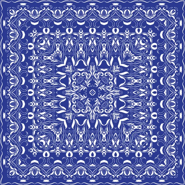 Mouchoir bleu avec ornement blanc — Image vectorielle