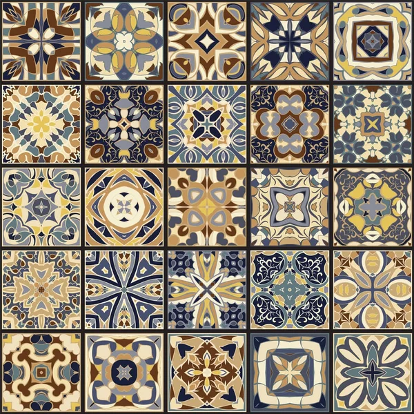 A collection of ceramic tiles in blue and beige colors. — Stock Vector