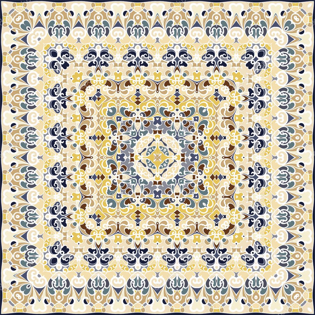 Squared ornamental damask pattern.