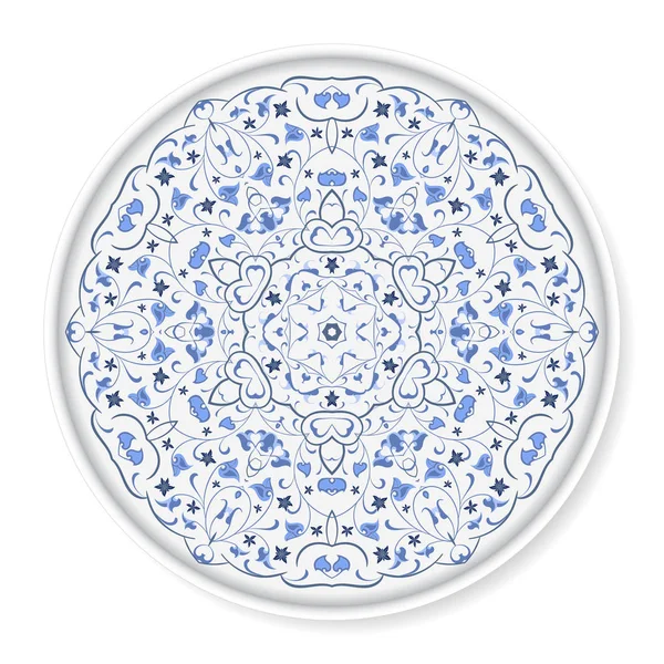 Decoratieve plaat met blauwe circulaire patroon — Stockvector