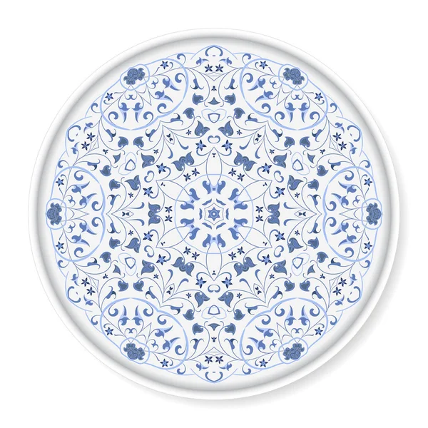 Decoratieve plaat met blauwe circulaire patroon — Stockvector