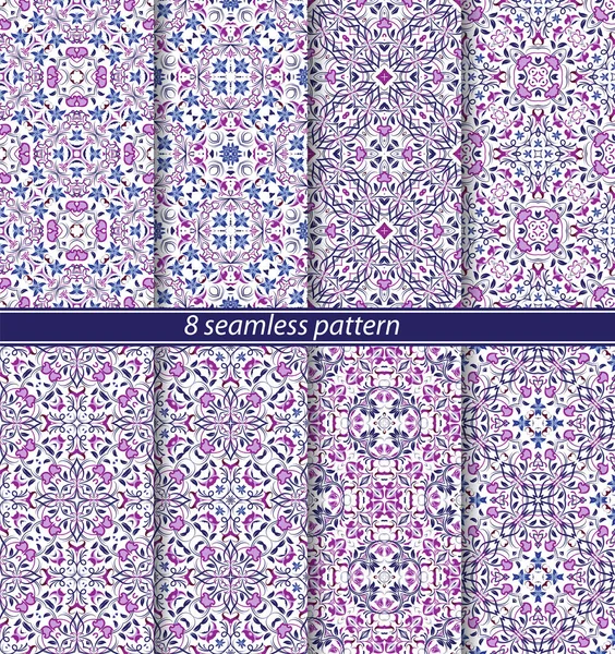 Vector set of eight seamless abstract patterns in ethnic style. — Stock Vector