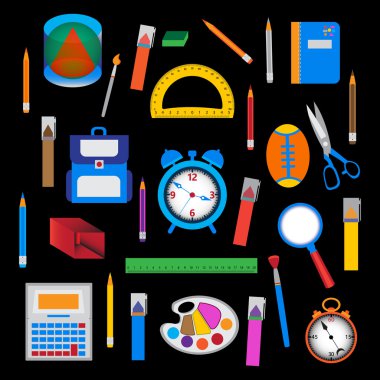 Okul nesnelerin üzerine siyah set