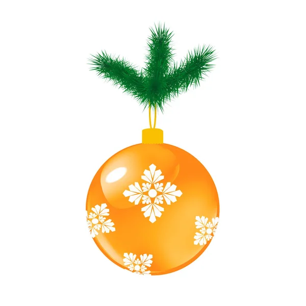 Boule de verre de Noël jaune avec pin — Image vectorielle