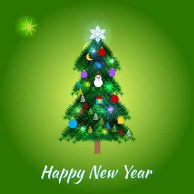 Mutlu yeni yıl kavramı. Vektör çizim Noel ağacı ile.