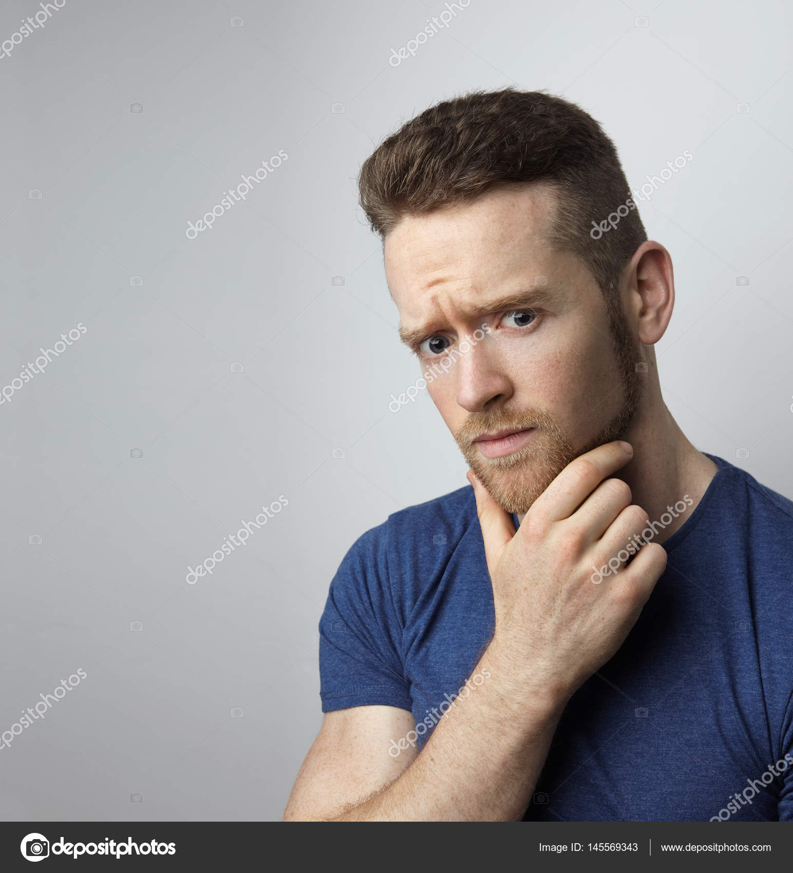 Closeup sad young man with worried stressed face expression — Stock