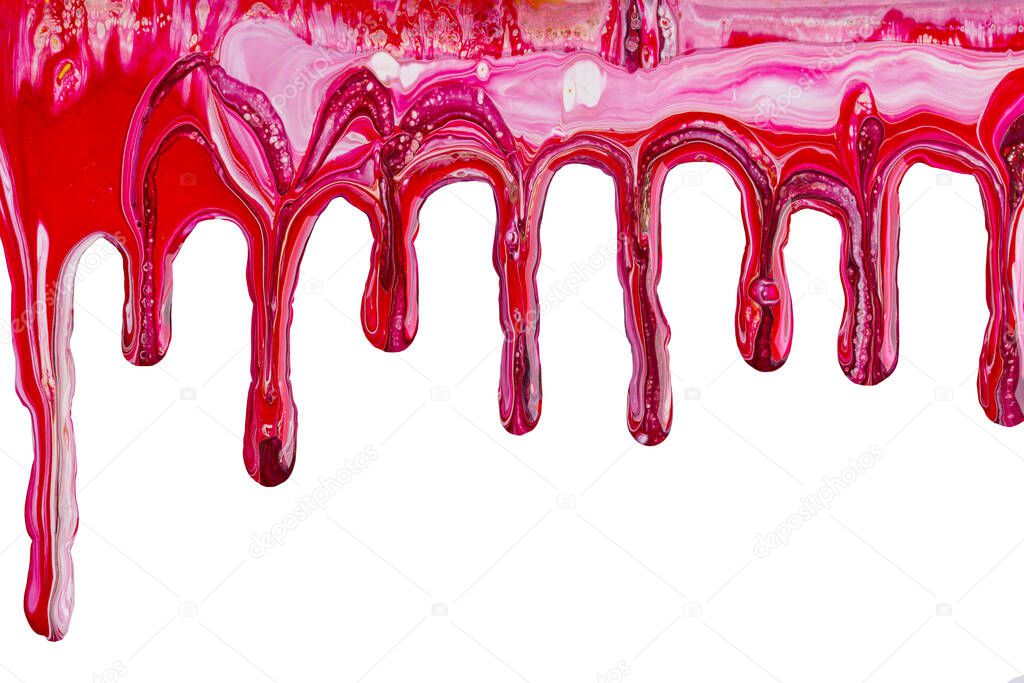Red dripping paint against a white background