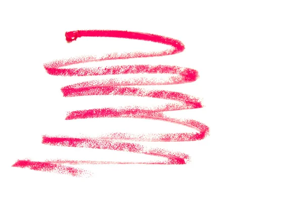 A linha vermelha é de um lápis cosmético, isolado em fundo branco — Fotografia de Stock