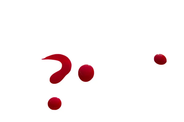 Piros csillogó körömlakkot, az alakja egy kérdőjel, elszigetelt fehér background — Stock Fotó