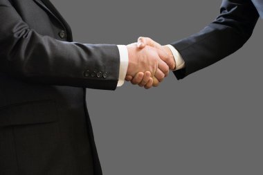 İş karşılıklı iki İşadamlarından izole üzerinde gri arka plan uygun