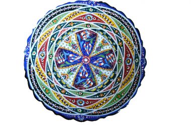Soyut Arabesk desen seramik otantik yemekler, mandala. Beyaz arka plan üzerinde izole