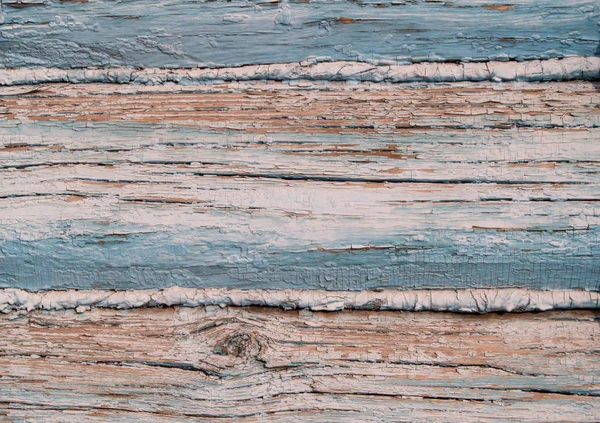 Vieilles planches horizontales, peinture ancienne et épluchante au fil du temps, peinture bleue épluchant de vieilles planches et texture du bois fissurée, fond grunge abstrait — Photo