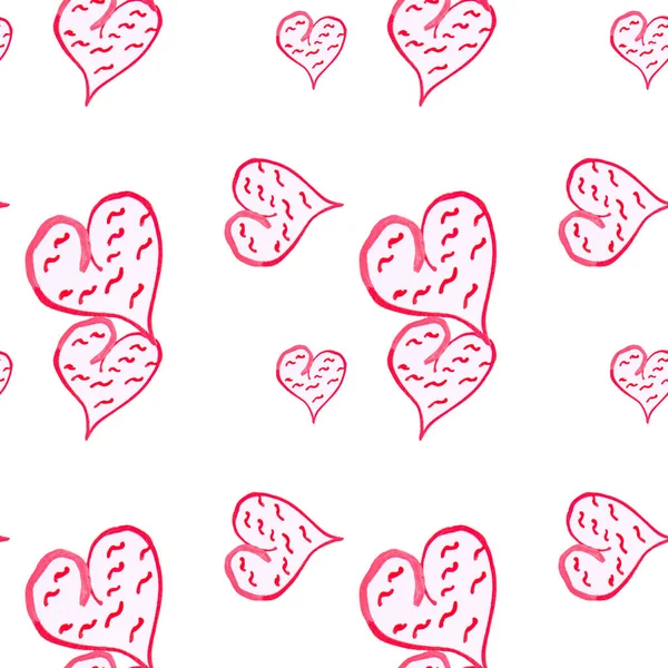 Płynny wzór akwarela rysunek ręcznie robiony wzór z sercami na białym tle, koncepcja miłości, Walentynki, Ślub, urodziny, Dzień matki, wiosna — Zdjęcie stockowe
