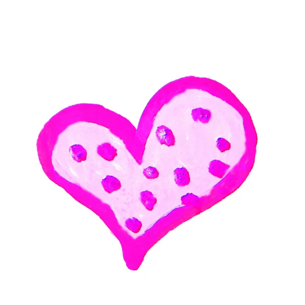 Projeto de fundo de coração aquarela rosa, decorado com círculos e pontos, no fundo branco, símbolo de amor romântico — Fotografia de Stock