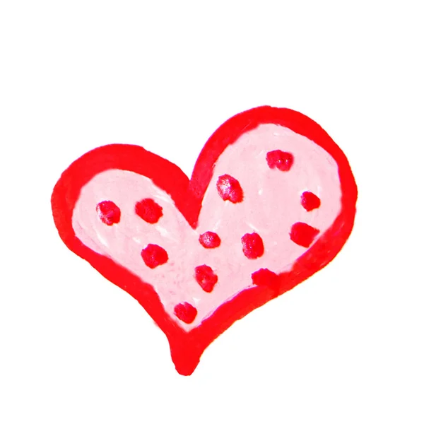 Rotes Aquarell Herz Hintergrund Design, dekoriert mit Kreisen und Punkten, auf weißem Hintergrund, romantisches Liebessymbol — Stockfoto