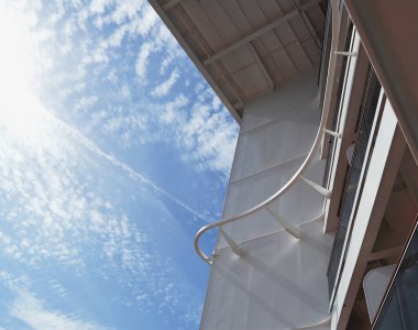 A wonderful vacation on a cruise around the world on a modern cruise ship, luxury and reliability, a view of the blue sky