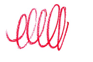 Kırmızı kozmetik dudak kalemi, beyaz arka planda izole edilmiş dokunuşlar ve çizgiler..