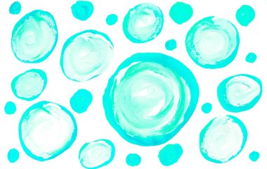 Beyaz zemin üzerinde farklı boyutlarda baloncuk baloncukları olan el yapımı beyaz naneli daireler çizerek tatlı suluboya..