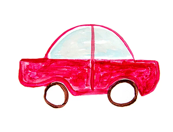 Mignon Dessin Aquarelle Une Voiture Rouge Dessin Animé Dessin Main — Photo