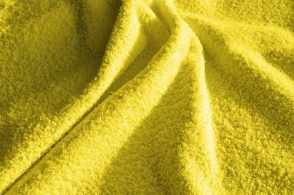 Toalla Terry Mullida Amarilla Simple Ejemplo Textura Tejido Suave Suave — Foto de Stock