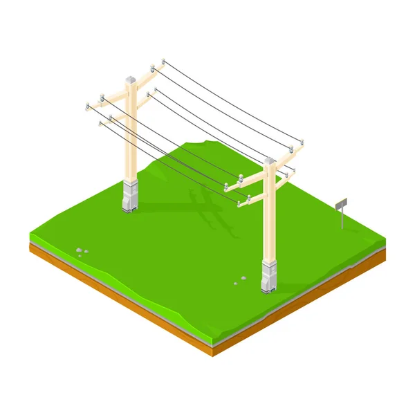 Icône de paysage de lignes électriques isométriques . — Image vectorielle