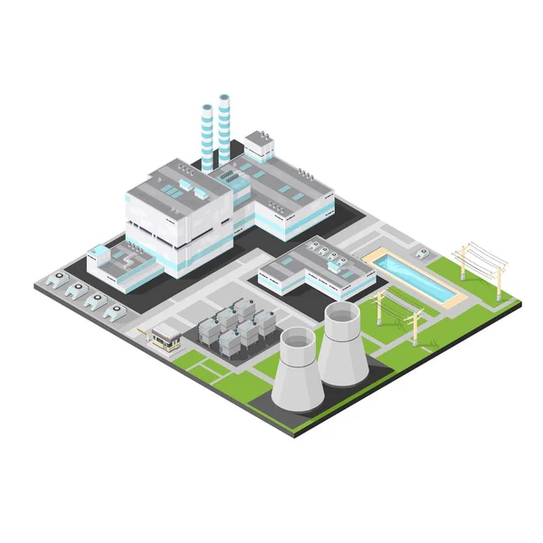 Izometrické jaderné energie stanice ikona ilustrace. — Stockový vektor