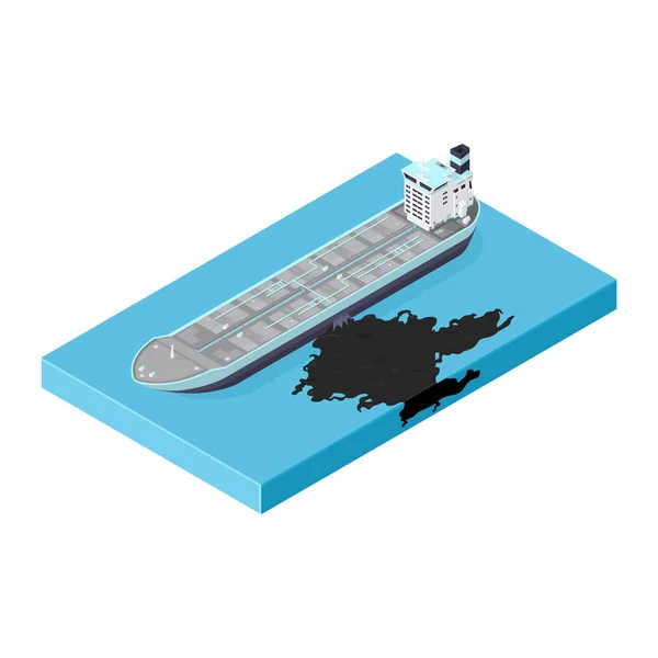 Isometrische Tanker Oil Spill ramp pictogram. — Stockvector