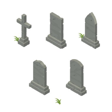 İzometrik vektör mezar taşı Icon Set.