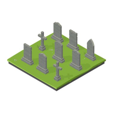 Isometric Graveyard Cemetery Concept Icon.