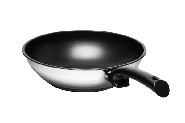 Front view of black and white frying pan isolated on white background. — Stock Photo, Image