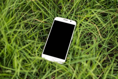 Çimenlerin üzerinde hareket eden smartphone.