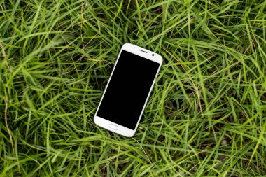 Çimenlerin üzerinde hareket eden smartphone.