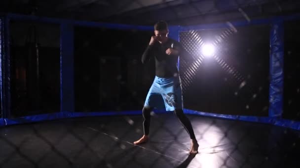 Een jonge man traint. MMA. — Stockvideo