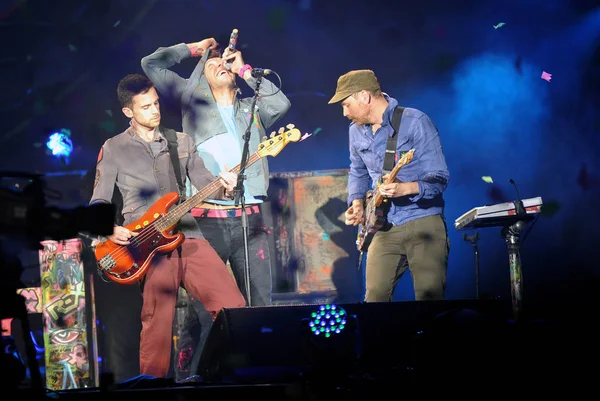 Coldplay - Guy Berryman, Chris Martin i Jon Buckland — Zdjęcie stockowe