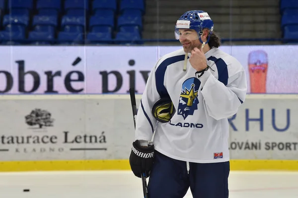 Kladno, Çek Cumhuriyeti - 1 Şubat 2018: ünlü Çek hokey oyuncusu Jaromir Jagr sırasında eğitim Kladno, Çek Cumhuriyeti, 1 Şubat 2018.