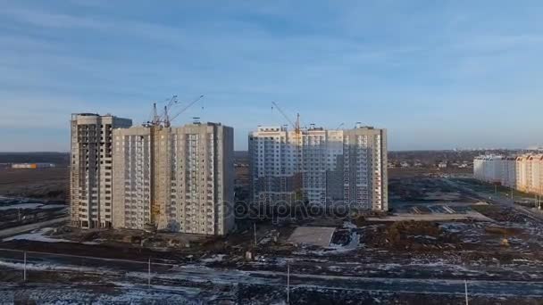 Aerial photo of the building under construction — Stock Video