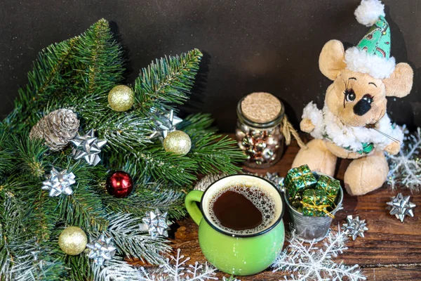 Rotolo Cioccolato Affettato Decorato Con Fragole Ricevuto Natale Umore Capodanno — Foto Stock