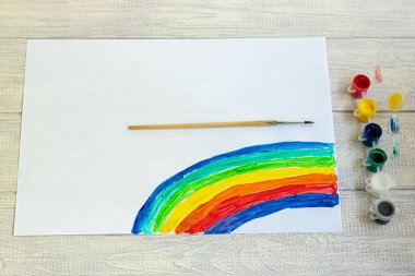 El yapımı el sanatları. Tatildeki ve karantinadaki çocuklar için yaratıcı aktiviteler. Bir kız tarafından çizilmiş gökkuşağı. Virüse karşı koruma maskesi. Çocukların yaratıcılığı. Boşluğu kopyala.