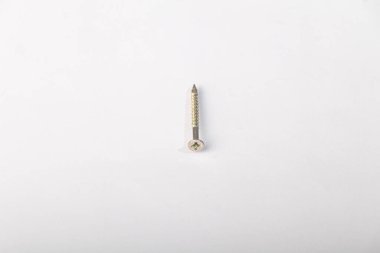 Çelik vidalar, çeşitli uzunlukta ve kalınlıkta krom metal vidalar. Gri arkaplan kopyalama alanı.