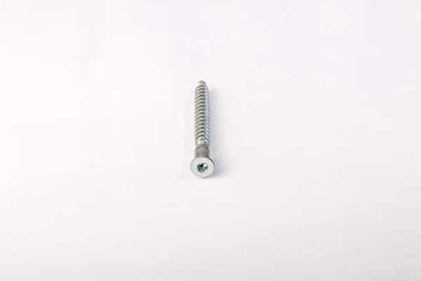 Steel Screws Chromed Metal Screws Various Lengths Thicknesses Gray Background — Stock Photo, Image